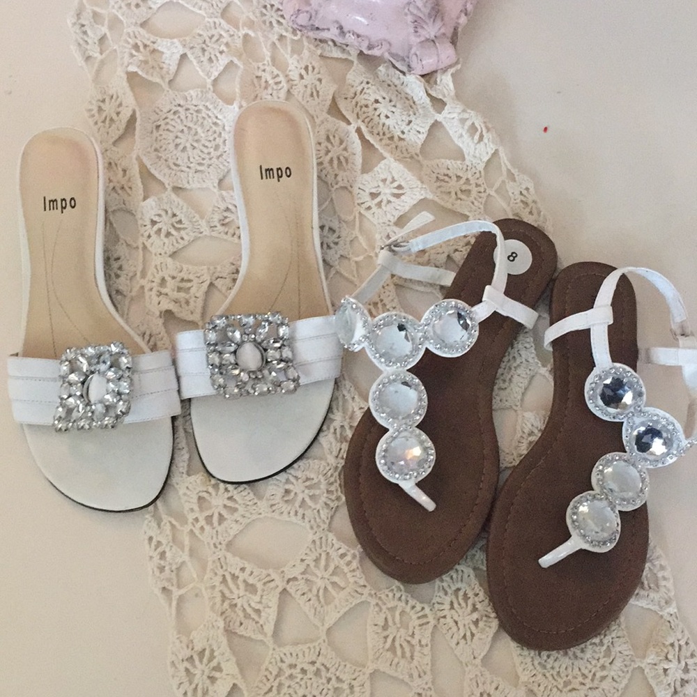White rhinestone sandals!!